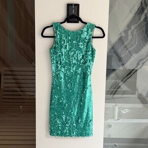Dress the Population Teal Sequin Mini Dress